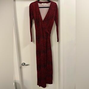 NWT Diane Von Furstenberg New Julian Black Red Polka Dot Wrap Maxi Silk Dress 6